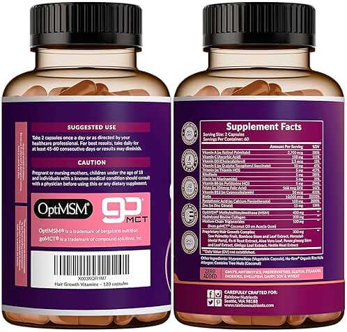 Hair Growth Vitamins for Women | Biotin 10,000mcg, Collagen, Patented OptiMSM®, goMCT®, Saw Palmetto | Naturally Regrow Stronger & Healthier Hair, Skin and Nails | Natural & Made in USA |60 Day Supply - Image 8