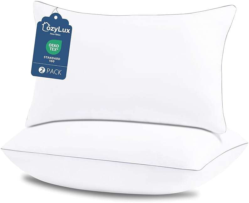 CozyLux Soft Supportive Bed Pillows for Side and Back Sleepers, Oeko-Tex Certified Down Alternative Filling, Hotel Quality Fluffy Sleeping Pillow, White, Queen - 18" x 28", 2 Pack - Image 1