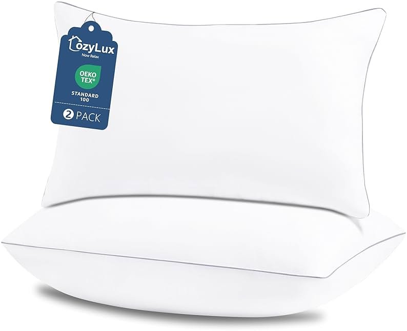 CozyLux Soft Supportive Bed Pillows for Side and Back Sleepers, Oeko-Tex Certified Down Alternative Filling, Hotel Quality Fluffy Sleeping Pillow, White, Queen - 18" x 28", 2 Pack - Product Image
