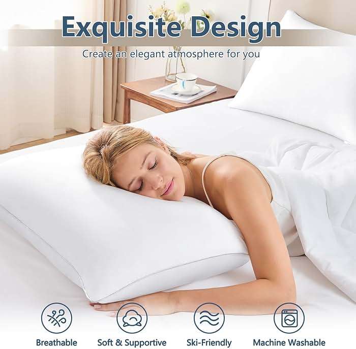CozyLux Soft Supportive Bed Pillows for Side and Back Sleepers, Oeko-Tex Certified Down Alternative Filling, Hotel Quality Fluffy Sleeping Pillow, White, Queen - 18" x 28", 2 Pack - Image 2
