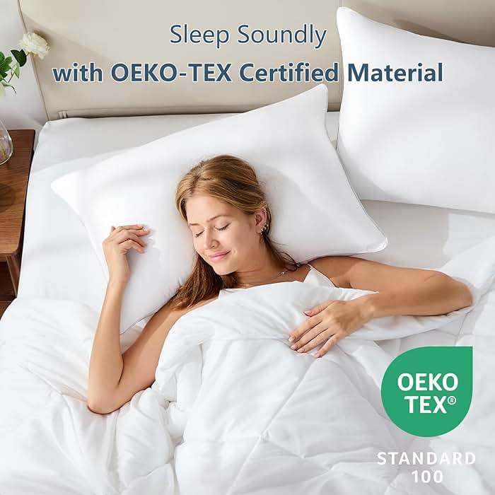 CozyLux Soft Supportive Bed Pillows for Side and Back Sleepers, Oeko-Tex Certified Down Alternative Filling, Hotel Quality Fluffy Sleeping Pillow, White, Queen - 18" x 28", 2 Pack - Image 3