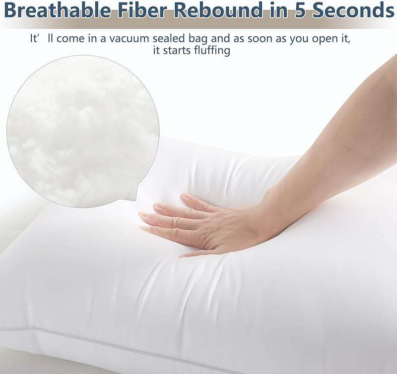 CozyLux Soft Supportive Bed Pillows for Side and Back Sleepers, Oeko-Tex Certified Down Alternative Filling, Hotel Quality Fluffy Sleeping Pillow, White, Queen - 18" x 28", 2 Pack - Image 4