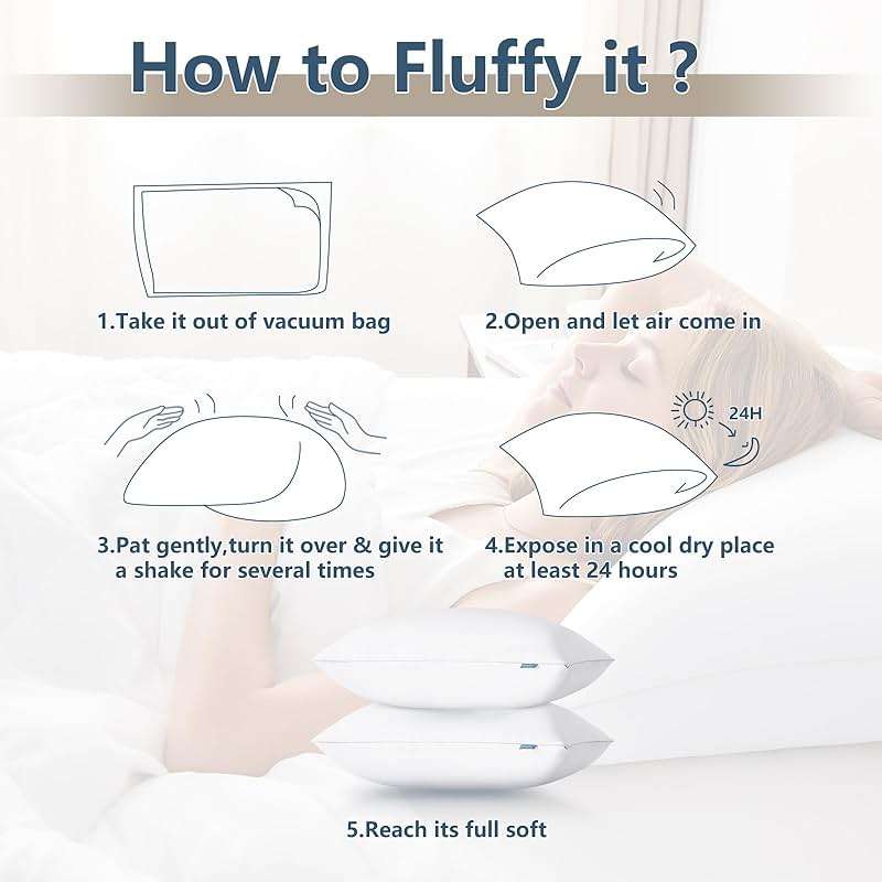 CozyLux Soft Supportive Bed Pillows for Side and Back Sleepers, Oeko-Tex Certified Down Alternative Filling, Hotel Quality Fluffy Sleeping Pillow, White, Queen - 18" x 28", 2 Pack - Image 6