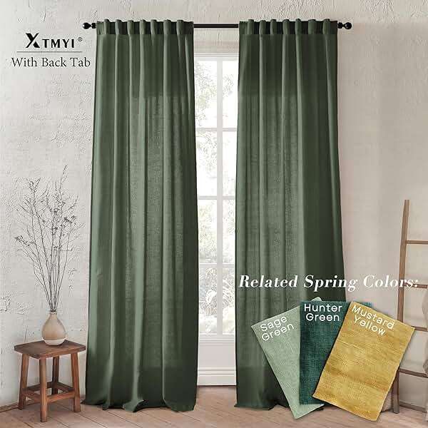 XTMYI Olive Green Linen Curtains, Light Filtering Sheer Window Treatments, Boho Floor to Ceiling Curtains for Bedroom Aesthetic Living Room, 84 Inches Long, 2 Panels Set - Image 3