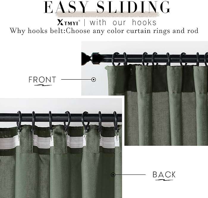 XTMYI Olive Green Linen Curtains, Light Filtering Sheer Window Treatments, Boho Floor to Ceiling Curtains for Bedroom Aesthetic Living Room, 84 Inches Long, 2 Panels Set - Image 4