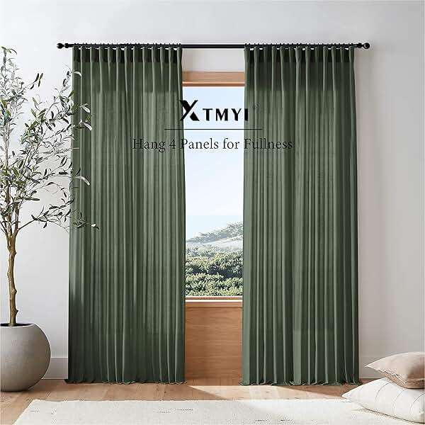 XTMYI Olive Green Linen Curtains, Light Filtering Sheer Window Treatments, Boho Floor to Ceiling Curtains for Bedroom Aesthetic Living Room, 84 Inches Long, 2 Panels Set - Image 6