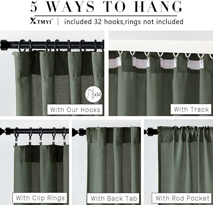XTMYI Olive Green Linen Curtains, Light Filtering Sheer Window Treatments, Boho Floor to Ceiling Curtains for Bedroom Aesthetic Living Room, 84 Inches Long, 2 Panels Set - Image 7