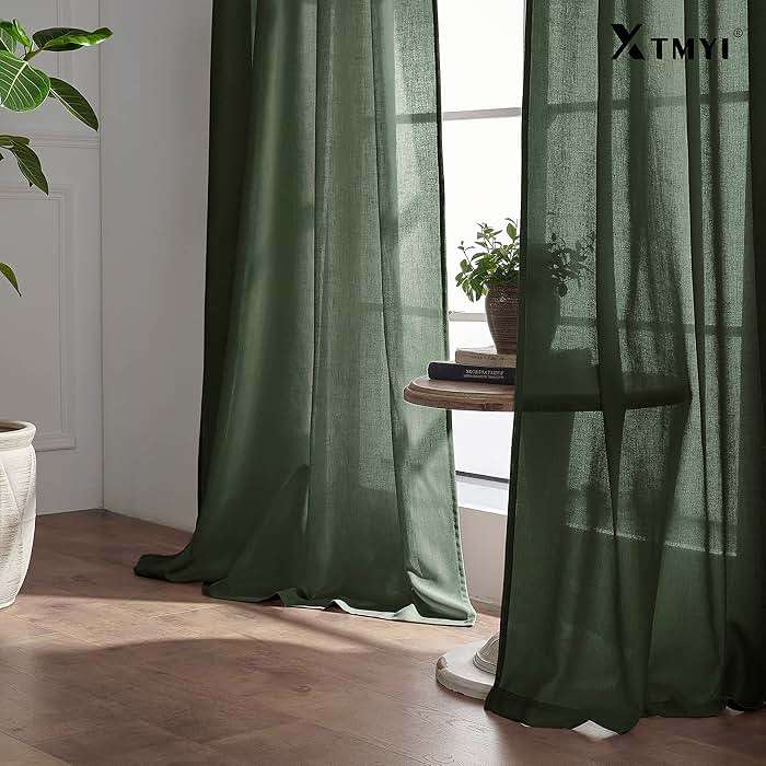 XTMYI Olive Green Linen Curtains, Light Filtering Sheer Window Treatments, Boho Floor to Ceiling Curtains for Bedroom Aesthetic Living Room, 84 Inches Long, 2 Panels Set - Image 9