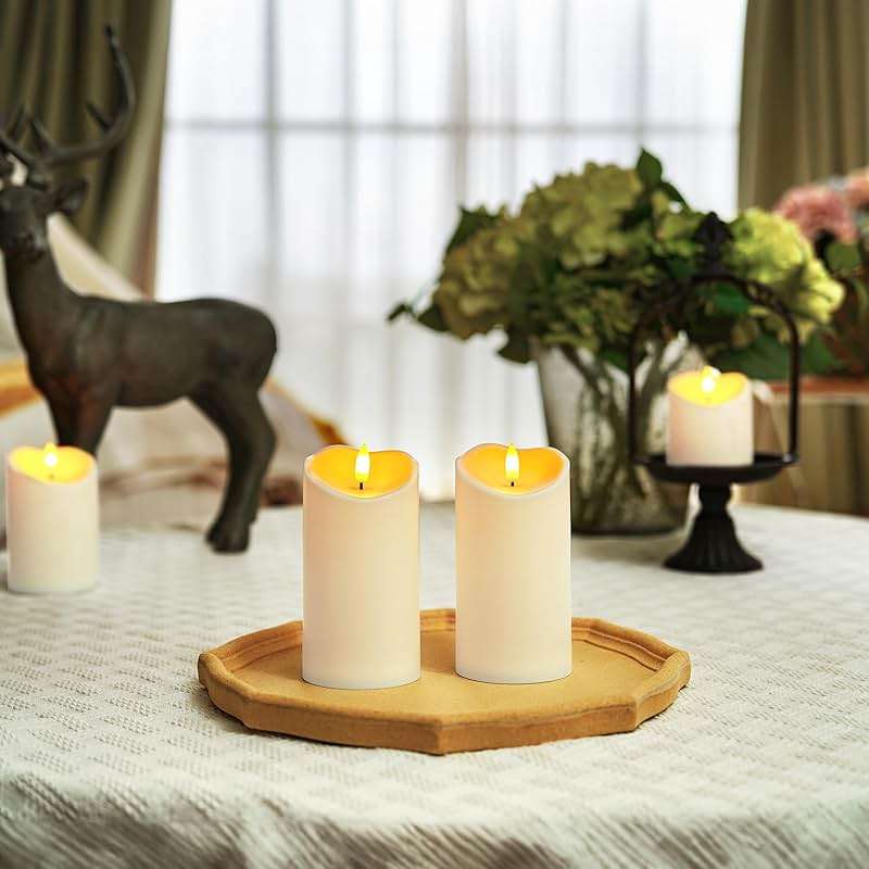 Homemory 6"x3" Outdoor Waterproof Flameless Candles, LED Candles, Battery Operated Candles with Remote and Timers, Electric Fake Plastic Pillar Candles, Ivory White, Set of 2 - Image 2