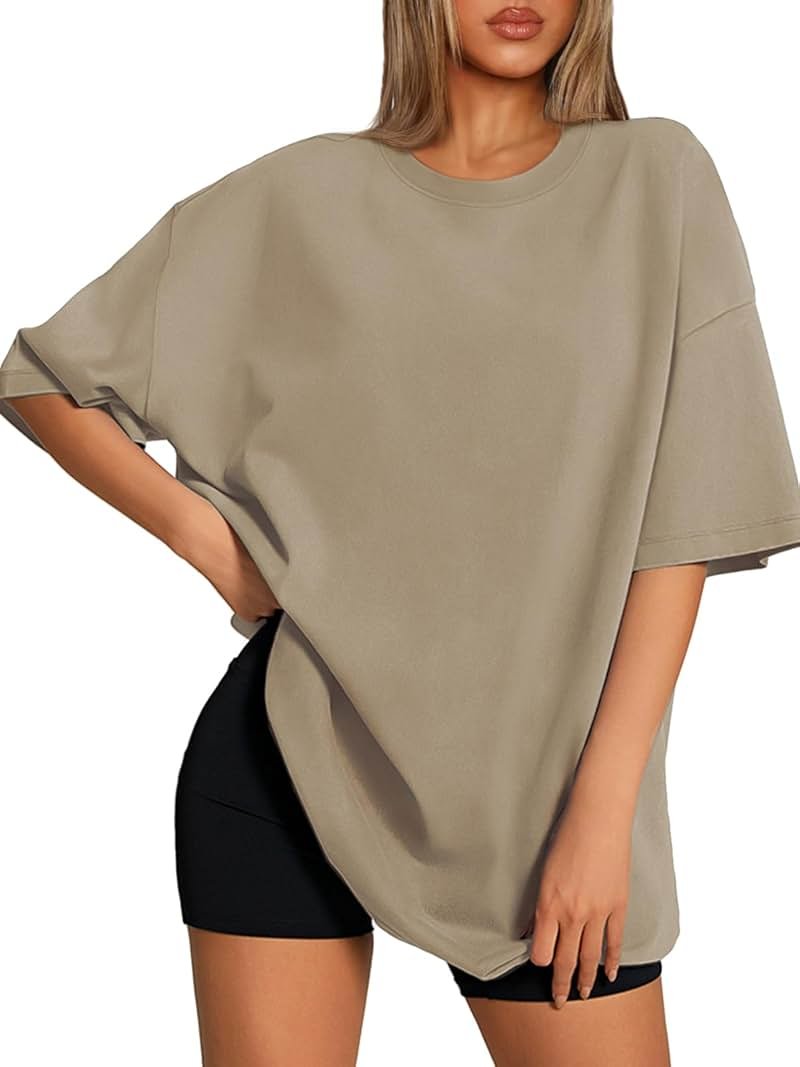 ATHMILE Womens Oversized T Shirts Loose Fit Crewneck Short Sleeve Tops Summer Casual Blouse 2026 Y2K Basic Tee Beach - Product Image