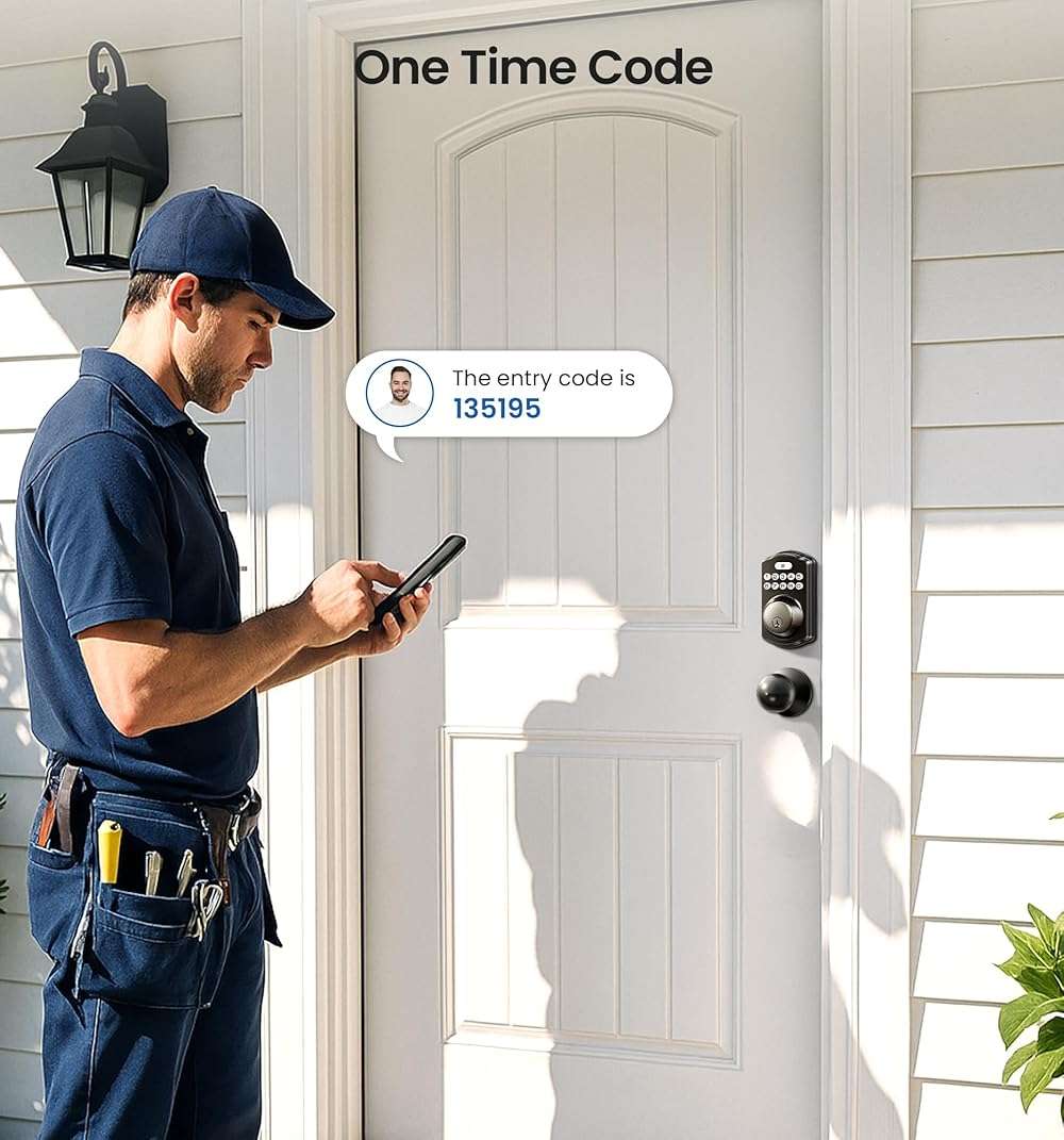 Veise Keyless Entry Door Lock with 2 Knobs, Electronic Backlit Keypad Deadbolt with Handle Set, Auto Lock, One-time Codes, Smart Deadbolt for Front Door, Easy Installation, Matte Black - Image 6