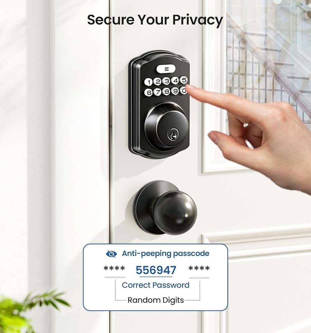 Veise Keyless Entry Door Lock with 2 Knobs, Electronic Backlit Keypad Deadbolt with Handle Set, Auto Lock, One-time Codes, Smart Deadbolt for Front Door, Easy Installation, Matte Black - Image 7