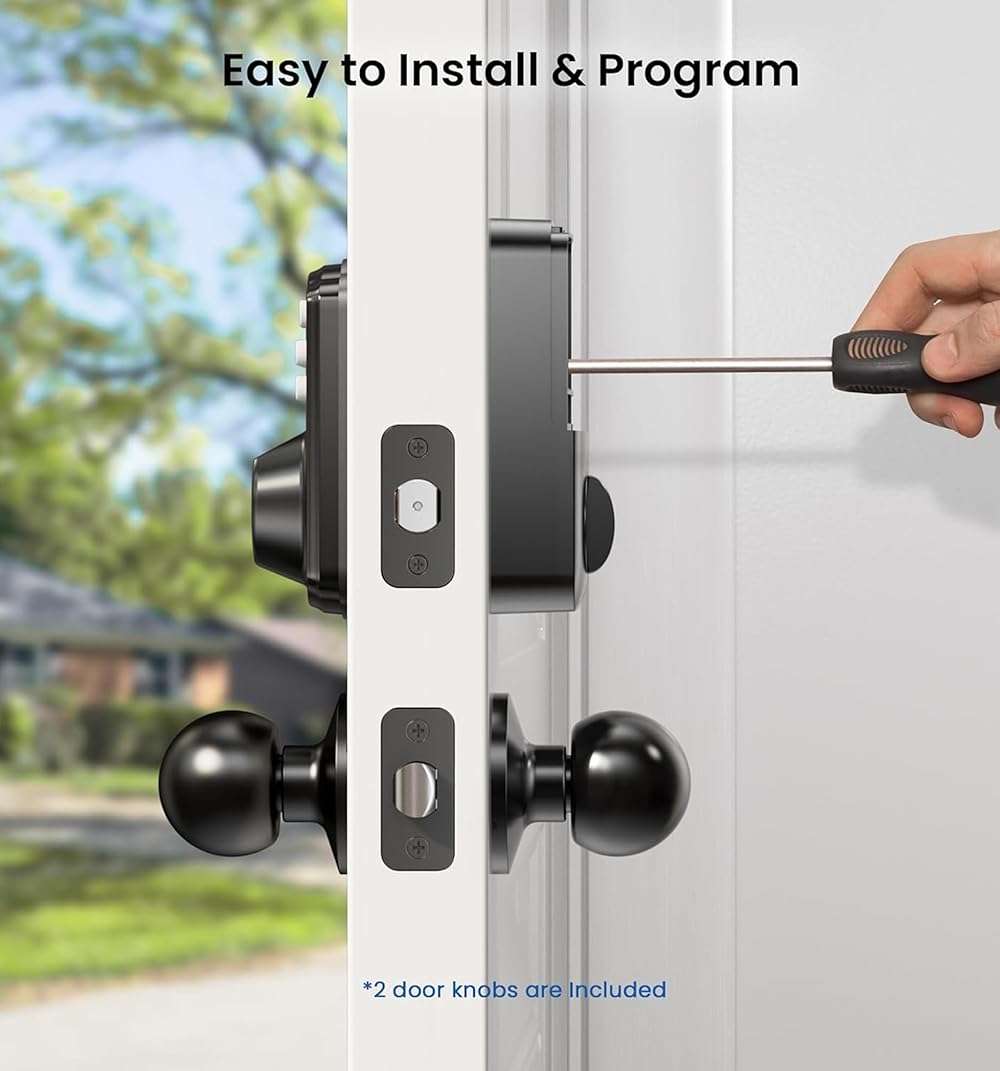 Veise Keyless Entry Door Lock with 2 Knobs, Electronic Backlit Keypad Deadbolt with Handle Set, Auto Lock, One-time Codes, Smart Deadbolt for Front Door, Easy Installation, Matte Black - Image 9