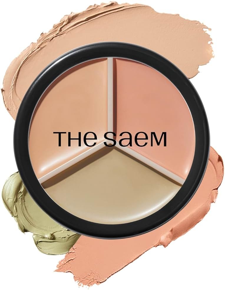 THESAEM Cover Perfection Triple Pot Concealer - 01 Correct Beige for Red Tone & Dark Circles - 3-Color Multi Concealer Palette for Skin Tones 21-23 - Korean Makeup with Sweet Almond Oil & Herbal Water - Product Image