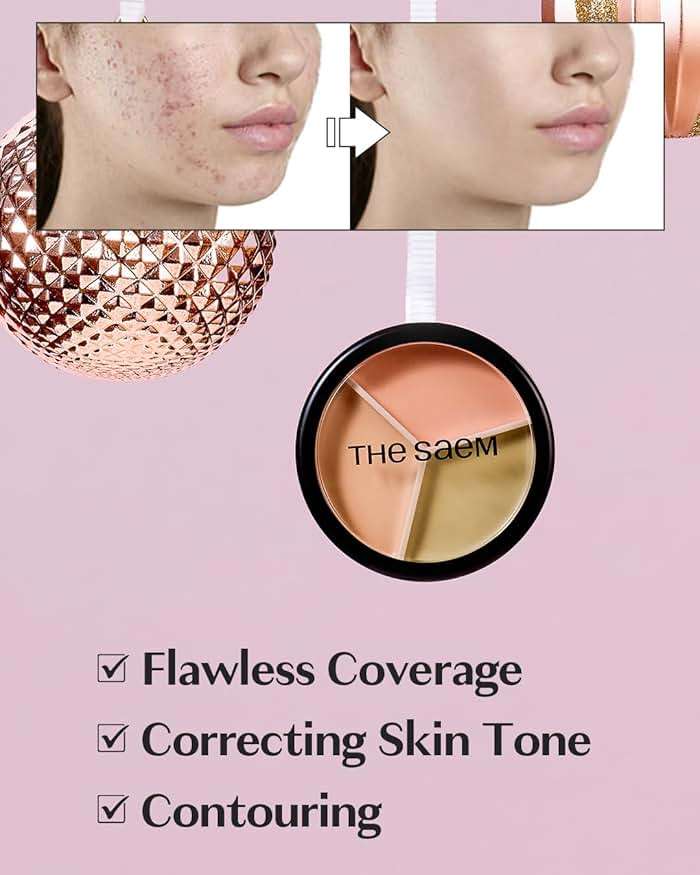 THESAEM Cover Perfection Triple Pot Concealer - 01 Correct Beige for Red Tone & Dark Circles - 3-Color Multi Concealer Palette for Skin Tones 21-23 - Korean Makeup with Sweet Almond Oil & Herbal Water - Image 2