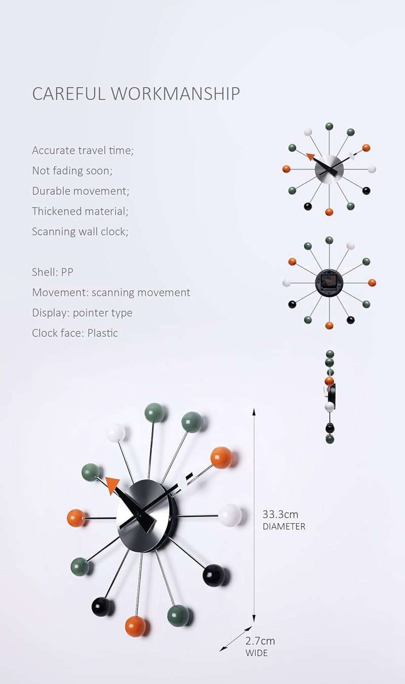 NUOVO 13 Inch Multicolor Mid Century Creative Silent Quartz Personality Funny Decorative Home Living Room Kitchen Office Retro Design Wall Clock - Image 4