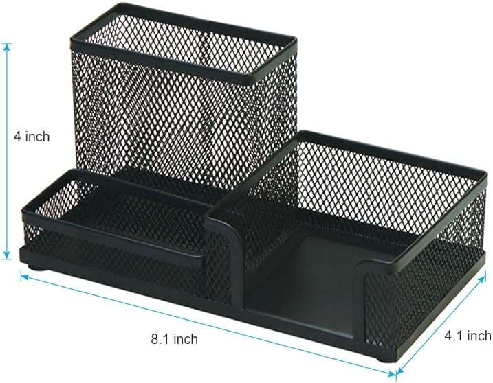 Byjoph 2-Piece Desk Pen & Pencil Organizer - Mesh Metal Pen Cup with Sticky Notes Holder, Black | Pen Cup - Image 3