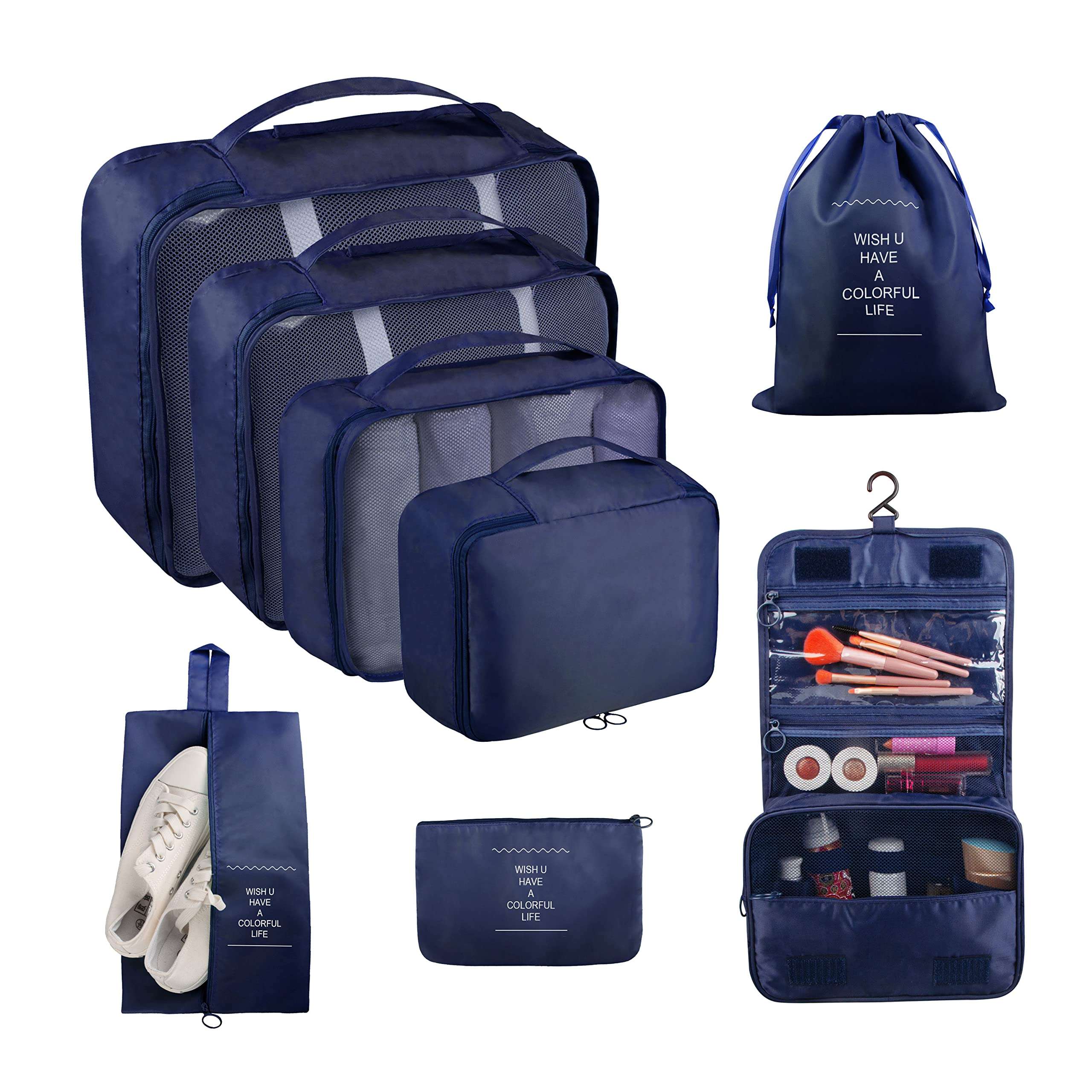 Ebbniur Packing Cubes, 8 Pcs Travel Packing Organizers for Suitcases, Large Capacity Travel Luggage Organizers Set includes 8 Storage Bags, Travel Essentials for Women or Men (Navy Blue) - Image 1