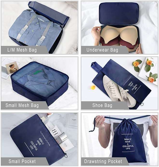 Ebbniur Packing Cubes, 8 Pcs Travel Packing Organizers for Suitcases, Large Capacity Travel Luggage Organizers Set includes 8 Storage Bags, Travel Essentials for Women or Men (Navy Blue) - Image 4