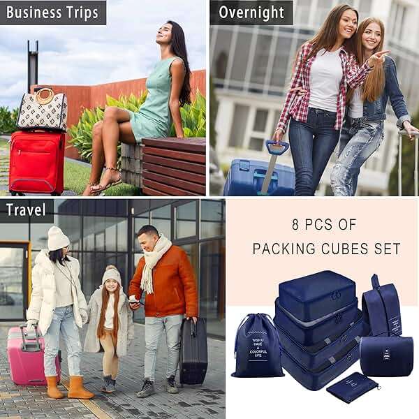 Ebbniur Packing Cubes, 8 Pcs Travel Packing Organizers for Suitcases, Large Capacity Travel Luggage Organizers Set includes 8 Storage Bags, Travel Essentials for Women or Men (Navy Blue) - Image 7