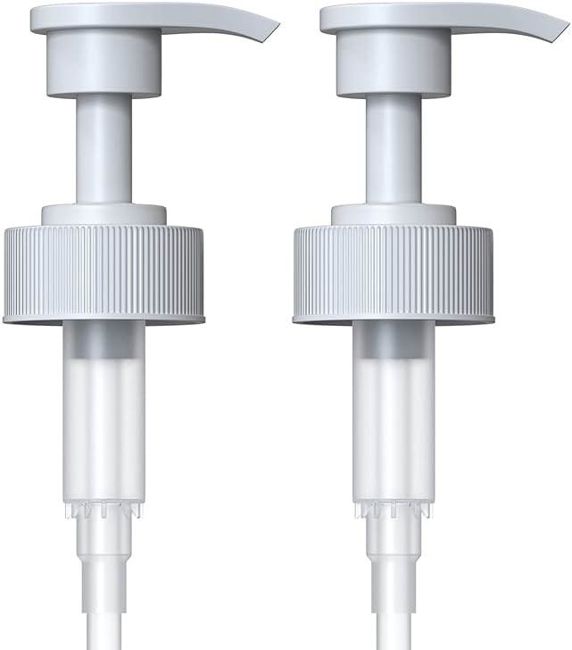 Gallon Pump Dispenser for Glass Jugs or Plastic Bottles - Compatible with Listerine Pump 1-1.5L Bottle Heavy-Duty Industrial Grade for Syrup, Soap, Condiments, Detergent - Pack of 2 White Pumps - Product Image