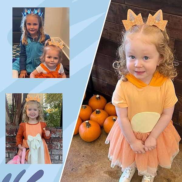 2 Pairs Blue Dog Ears and Orange Dog Ear Hair Bow Clips for Toddler Kids Adult Glitter Bows Halloween Costume Animal Cosplay Hair Accessories Birthday Party Supplies (Blue+Orange) - Image 5
