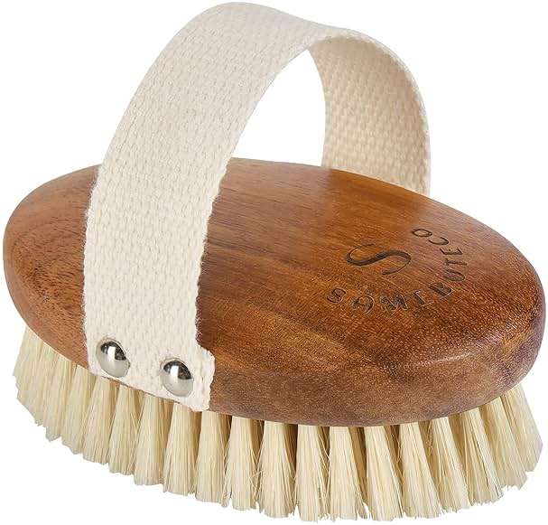SAMEBUTECOBody Brush Solid Acacia Wood Boar Long Bristles Bath Brush for Skin Exfoliation,Lymphatic Drainage Improvement Oval Shape Dry Brush Comfort to Hold Works - Image 1