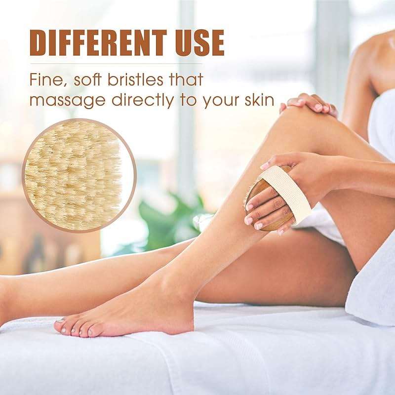 SAMEBUTECOBody Brush Solid Acacia Wood Boar Long Bristles Bath Brush for Skin Exfoliation,Lymphatic Drainage Improvement Oval Shape Dry Brush Comfort to Hold Works - Image 4