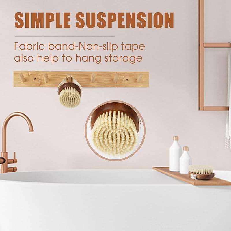 SAMEBUTECOBody Brush Solid Acacia Wood Boar Long Bristles Bath Brush for Skin Exfoliation,Lymphatic Drainage Improvement Oval Shape Dry Brush Comfort to Hold Works - Image 6