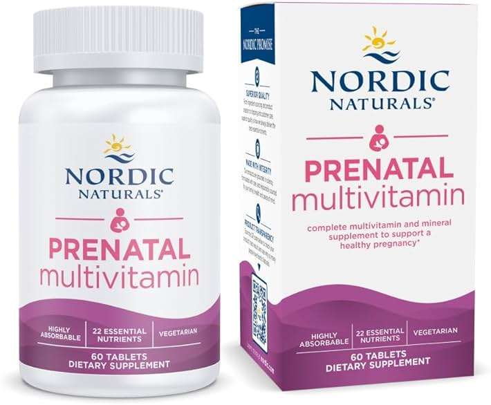 Nordic Naturals Prenatal Multivitamin for Women - Daily Vegetarian Prenatal Vitamins - 22 Essential Nutrients, Including B6, Folate, and Iron - 60 Tablets - 30 Servings - Image 1
