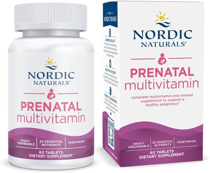 Nordic Naturals Prenatal Multivitamin for Women - Daily Vegetarian Prenatal Vitamins - 22 Essential Nutrients, Including B6, Folate, and Iron - 60 Tablets - 30 Servings - Product Image