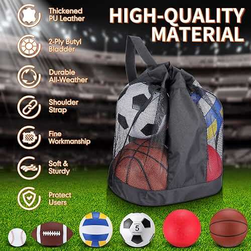 Leyndo 18 Pcs Sport Balls Bulk Set Basketball Football Volleyball Soccer Playground Baseball with Sport Equipment Bag Pump for Adults Gifts Outdoor Indoor - Image 3