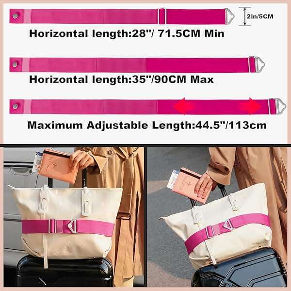 TOOVREN 2-in-1 Travel Belt for Luggage Straps Add a Bag Bungees Suitcase Luggage Strap Over Handle Suitcases Belt for Carry On Bag Adjustable Backpack Attachment Airport Travel Accessories Rose - Image 2