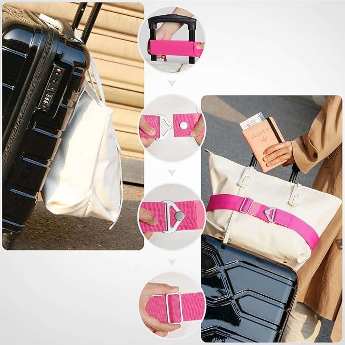 TOOVREN 2-in-1 Travel Belt for Luggage Straps Add a Bag Bungees Suitcase Luggage Strap Over Handle Suitcases Belt for Carry On Bag Adjustable Backpack Attachment Airport Travel Accessories Rose - Image 3