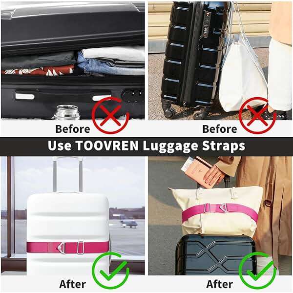 TOOVREN 2-in-1 Travel Belt for Luggage Straps Add a Bag Bungees Suitcase Luggage Strap Over Handle Suitcases Belt for Carry On Bag Adjustable Backpack Attachment Airport Travel Accessories Rose - Image 4