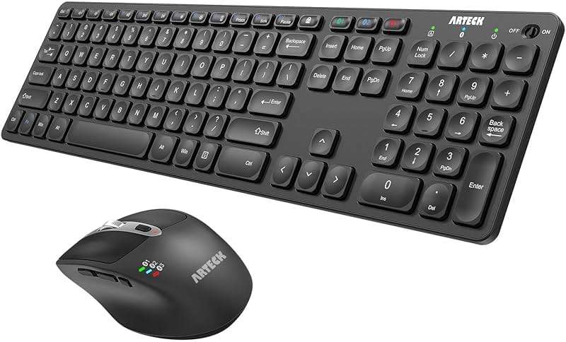 Arteck Universal Multi-Device Bluetooth Keyboard and Mouse Full Size Wireless Bluetooth Keyboard and Ergonomic Mouse Set for Windows, iOS, Android, Computer Desktop PC Laptop iPad Tablet Smartphone - Image 1