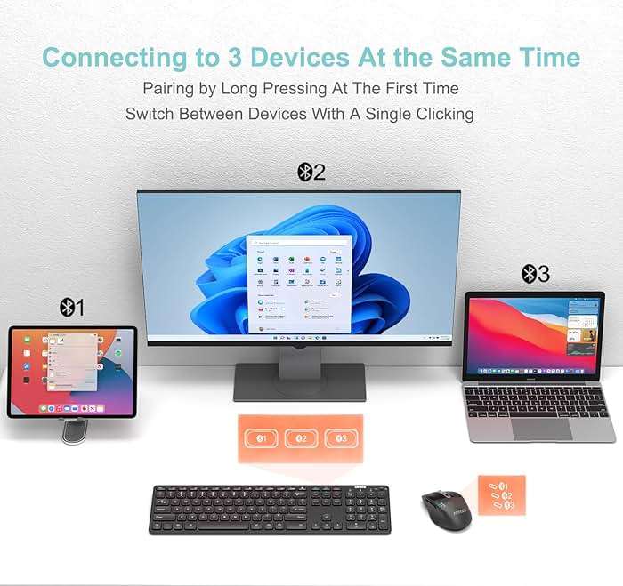 Arteck Universal Multi-Device Bluetooth Keyboard and Mouse Full Size Wireless Bluetooth Keyboard and Ergonomic Mouse Set for Windows, iOS, Android, Computer Desktop PC Laptop iPad Tablet Smartphone - Image 2