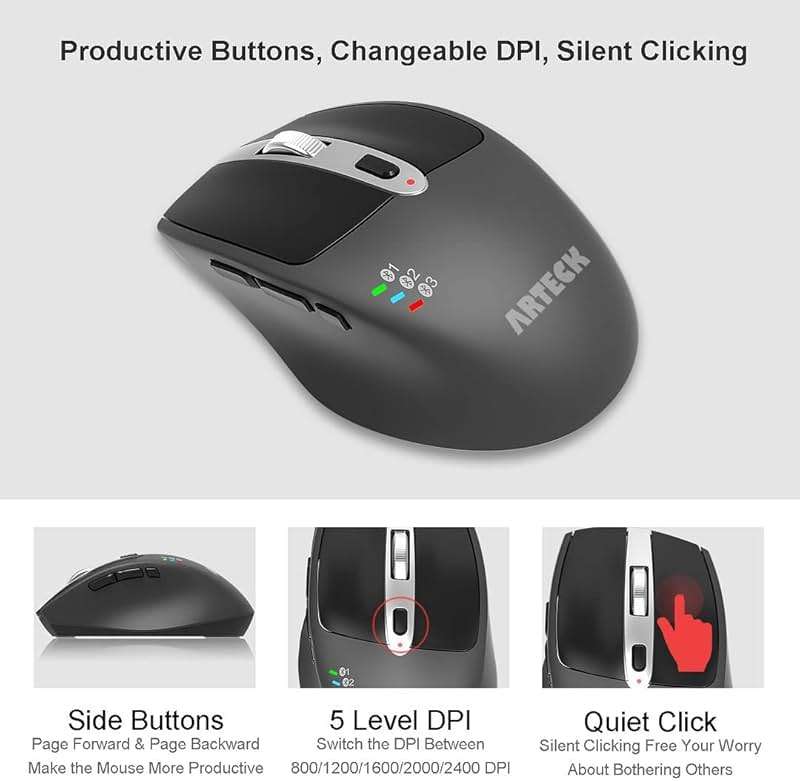 Arteck Universal Multi-Device Bluetooth Keyboard and Mouse Full Size Wireless Bluetooth Keyboard and Ergonomic Mouse Set for Windows, iOS, Android, Computer Desktop PC Laptop iPad Tablet Smartphone - Image 4