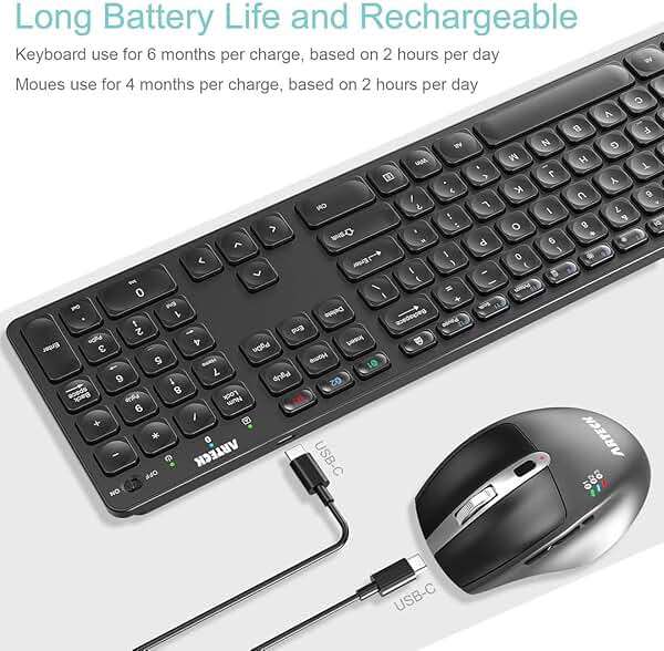 Arteck Universal Multi-Device Bluetooth Keyboard and Mouse Full Size Wireless Bluetooth Keyboard and Ergonomic Mouse Set for Windows, iOS, Android, Computer Desktop PC Laptop iPad Tablet Smartphone - Image 5
