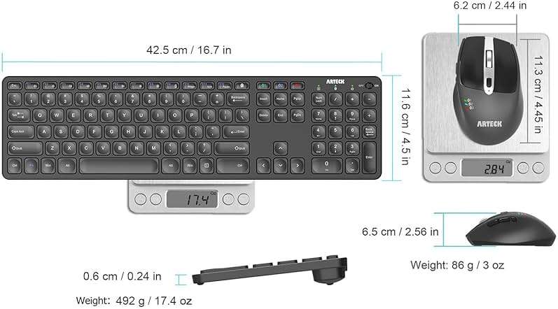Arteck Universal Multi-Device Bluetooth Keyboard and Mouse Full Size Wireless Bluetooth Keyboard and Ergonomic Mouse Set for Windows, iOS, Android, Computer Desktop PC Laptop iPad Tablet Smartphone - Image 6