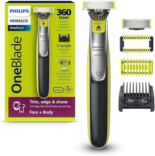 Philips Norelco OneBlade 360 Hybrid Blade for Face + Body, Electric Beard Trimmer, Shaver and Groomer, with 360 Blade Technology, 5in1 Adjustable Comb, 1x Body Kit, Model QP2834/70, Black/Lime Green - Image 1