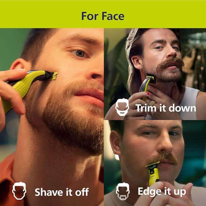 Philips Norelco OneBlade 360 Hybrid Blade for Face + Body, Electric Beard Trimmer, Shaver and Groomer, with 360 Blade Technology, 5in1 Adjustable Comb, 1x Body Kit, Model QP2834/70, Black/Lime Green - Image 2