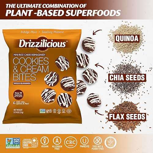 Drizzilicious Mini Flavored Rice Cakes Cookies & Cream - Rice Crisps, Healthy Snack for Adults and Kids, Vegan, Gluten Free Snack, Allergen Free, Only 90 Calories Per Bag - 0.74 oz (Pack of 10) - Image 5