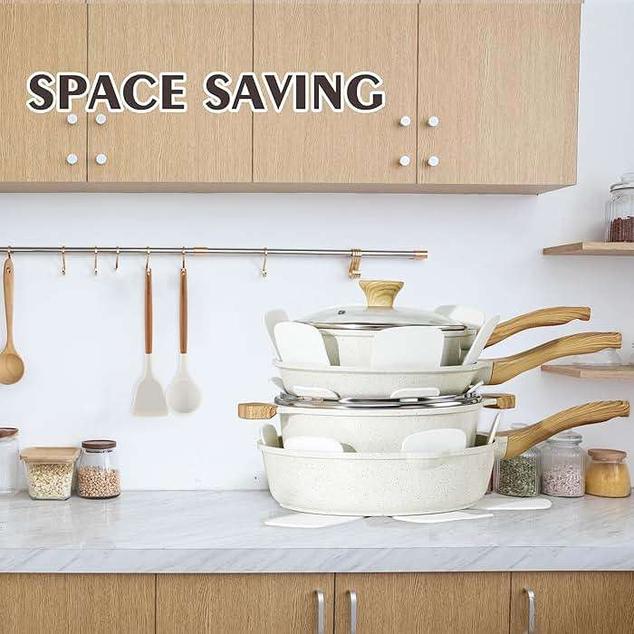 SENSARTE Nonstick Ceramic Cookware Set 13-Piece, Healthy Pots and Pans Set, Non-toxic Kitchen Cooking Set with Stay-Cool Handles, Silicone Tools and Pot Protectors, PFAS and PFOA Free - Image 2