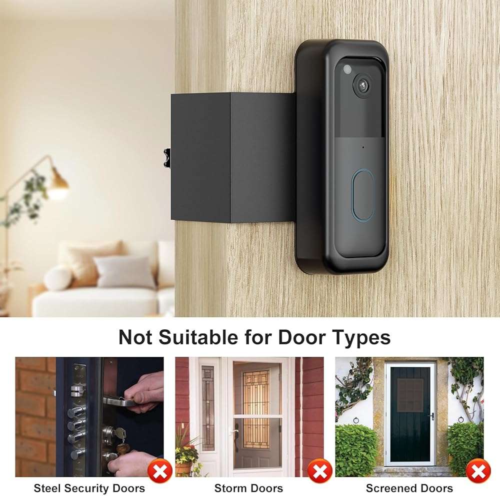 Blink Doorbell Mount, Anti-Theft Video Doorbell Door Mount Bracket No Drilling, Not Block Doorbell Motion Sensor, Easy to Install, Fit for Blink Doorbell Camera (Black) - Image 4