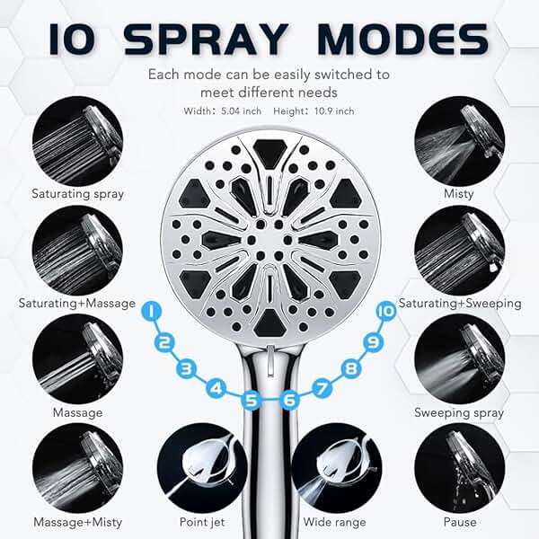 Razime 12''Rainfall Shower Head with Handheld Combo High Pressure 8+2 MODE built-in power wash, Stainless Steel Chrome Showerhead with 11'' Extension Arm Height/Angle Adjustable with Holder&60"Hose - Image 3