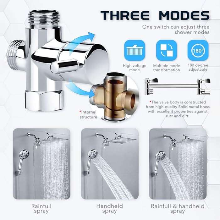 Razime 12''Rainfall Shower Head with Handheld Combo High Pressure 8+2 MODE built-in power wash, Stainless Steel Chrome Showerhead with 11'' Extension Arm Height/Angle Adjustable with Holder&60"Hose - Image 5
