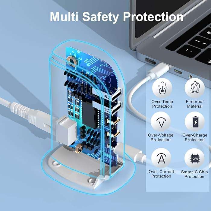 USB C Charger Block Multiport Upoy, Upgrade Charging Station with 3 Type-C PD 20W and 2 USB Ports, Desktop USB Tower Hub for Mutiple Devices, Travel/Home Power Adapter, Worldwide Compatible - Image 5