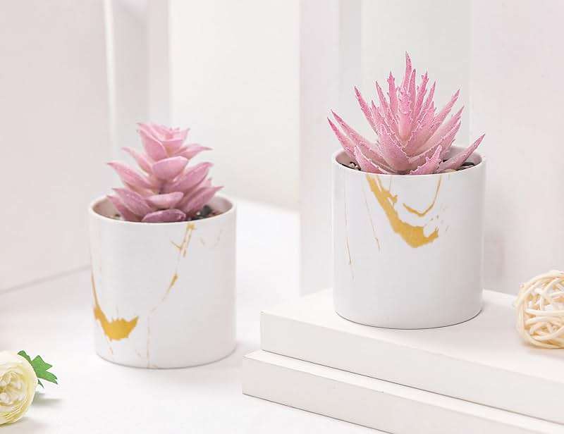 Der Rose Set of 2 Succulents Plants Artificial Mini Fake Succulents Plants for Office Desk Accessories for Women Pink Home Vanity Decor - Image 6