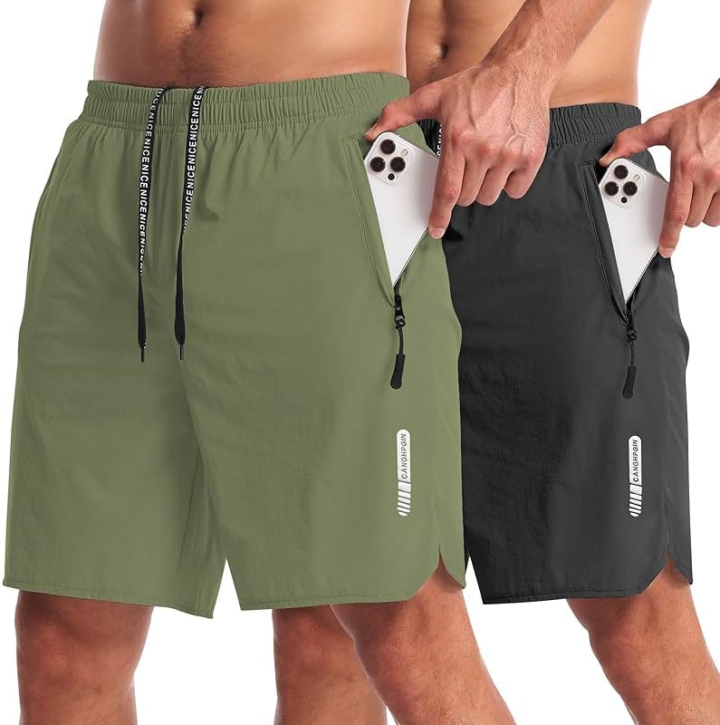 CANGHPGIN 2 Pack Mens Workout Athletic Shorts 7 inch Inseam Quick Dry Hiking Shorts Men Lightweight Sports Gym Shorts Running - Product Image